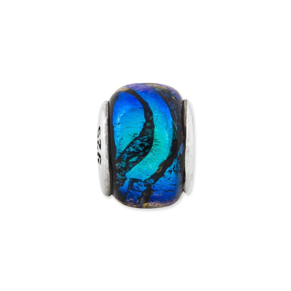 Sterling Silver Reflections Blue Dichroic Glass Bead