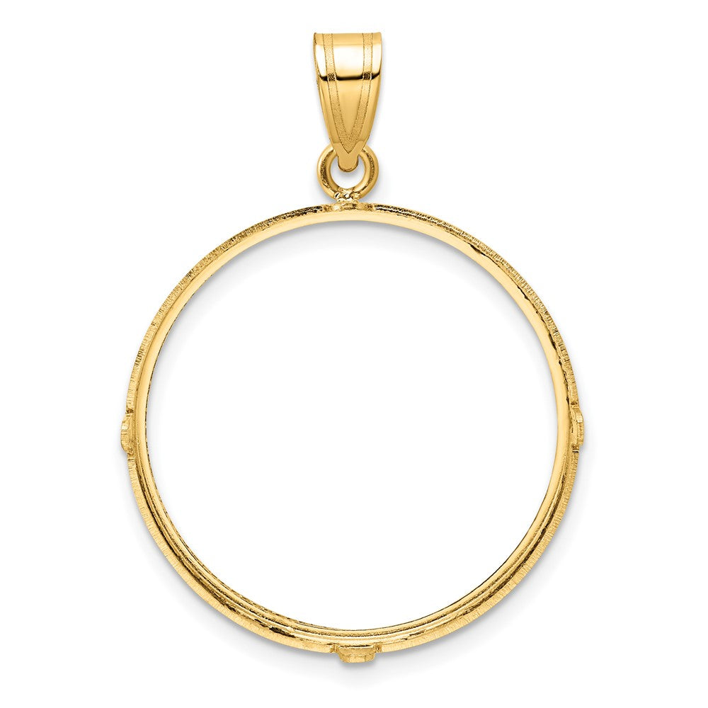 Wideband Distinguished Coin Jewelry 14k Polished and Diamond-cut 25.0mm Prong Coin Bezel Pendant