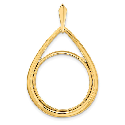 Wideband Distinguished Coin Jewelry 14k Polished Teardrop Shaped 21.6mm Prong Coin Bezel Pendant