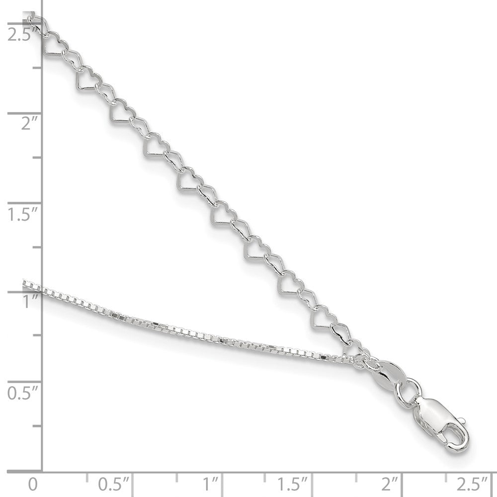 Sterling Silver Polished Double Strand Hearts 9in Plus 1in ext Anklet 9 inches
