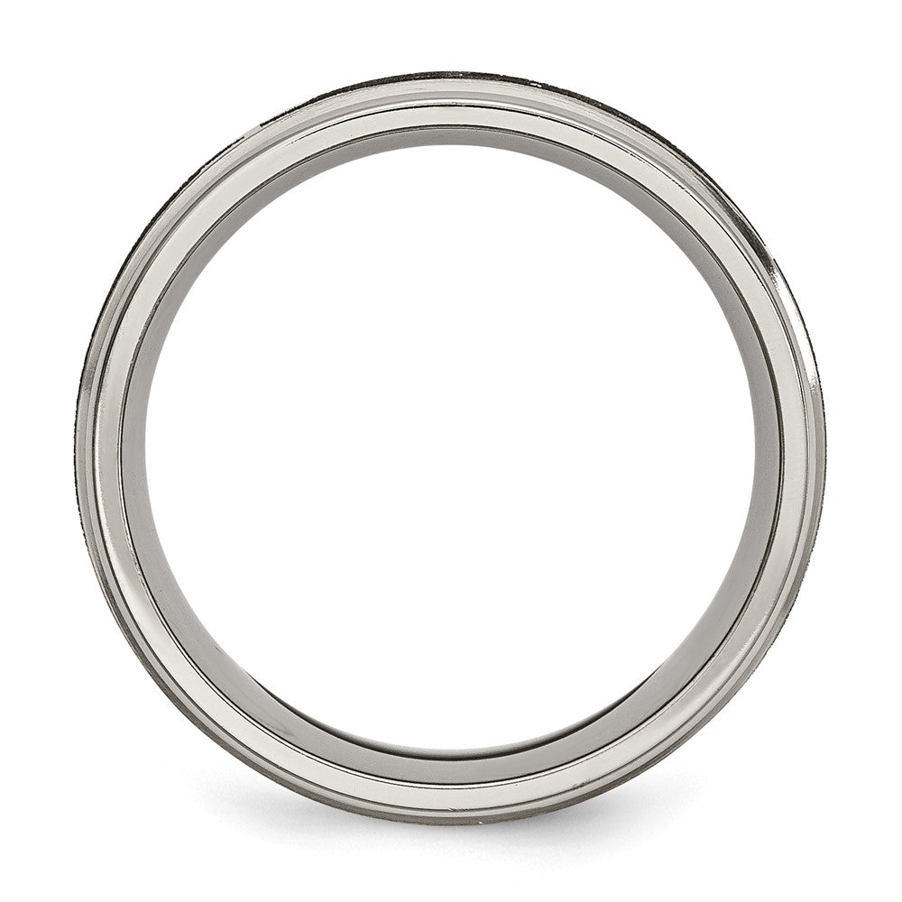 Titanium Brushed & Polished Cross Laser Design 8mm Ridged Edge Band Size - 7