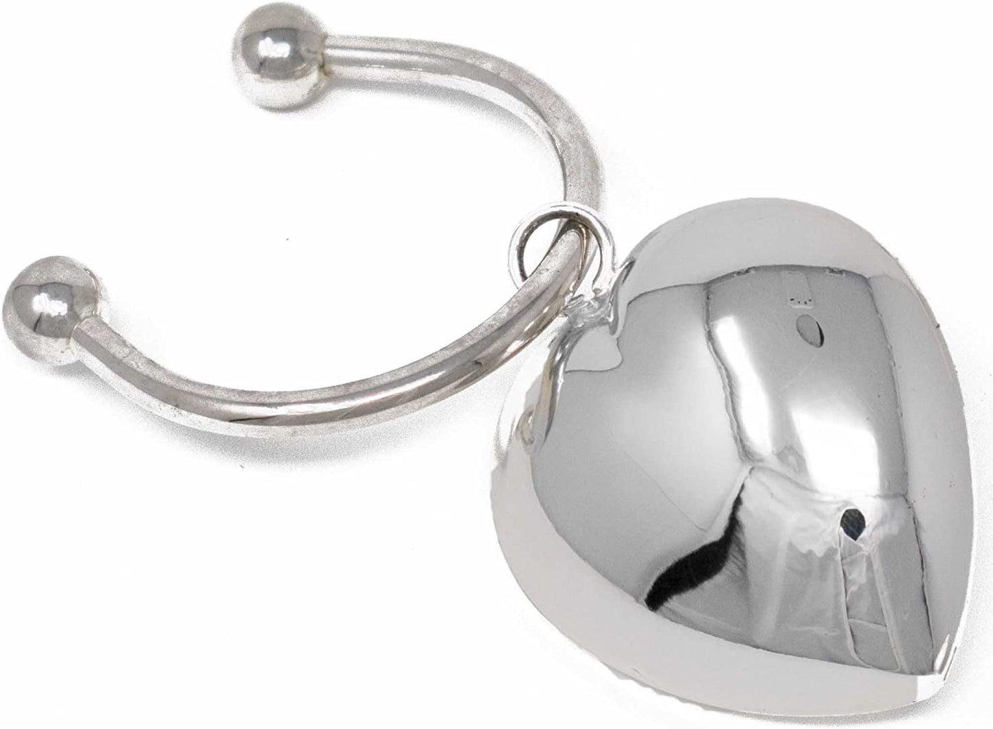 Silver Puffed Heart Horseshoe Screwball Keychain with Single-Side Easy-Open Key Holder&nbsp;