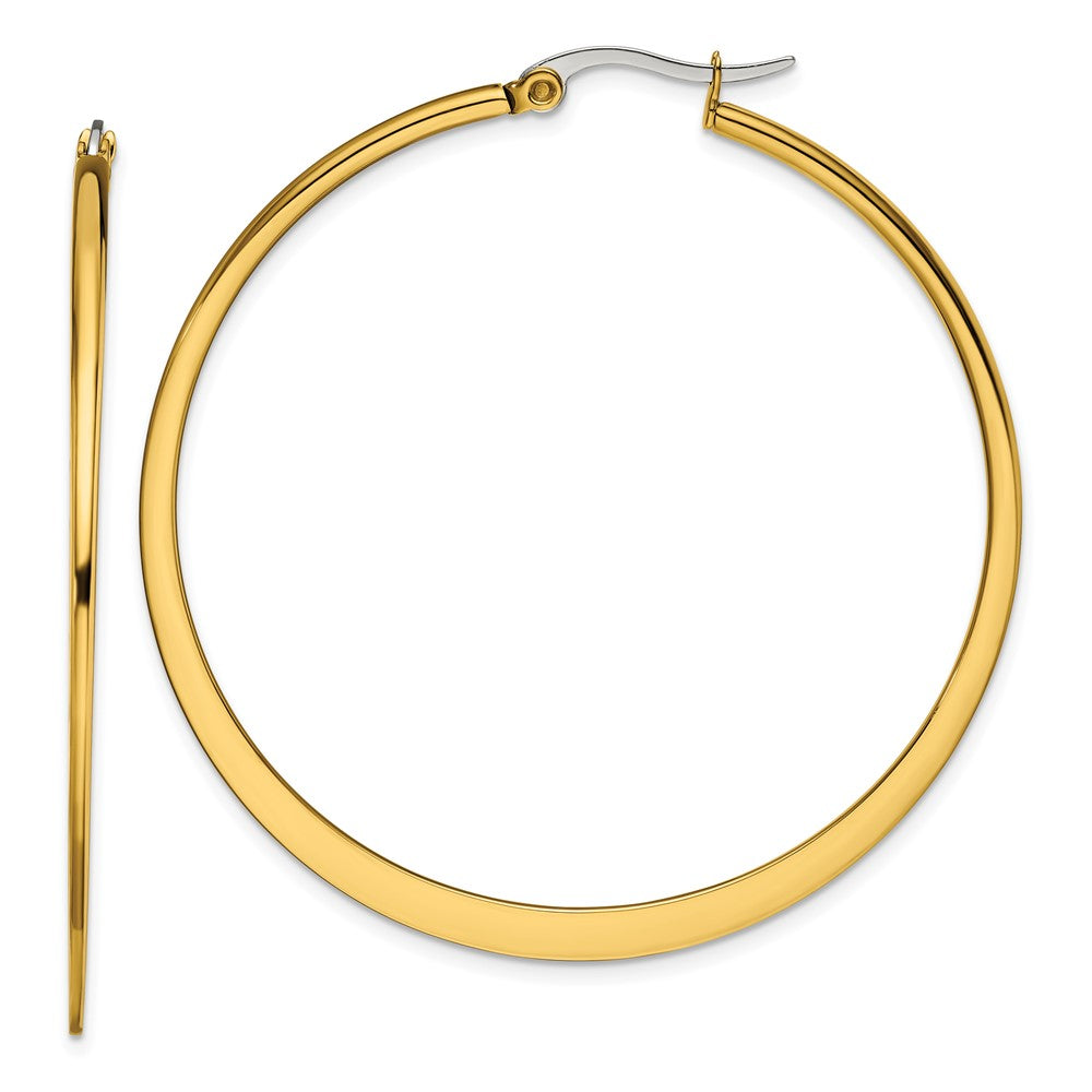 Stainless Steel Polished Yellow IP Tapered 50mm Diameter Hoop Earrings