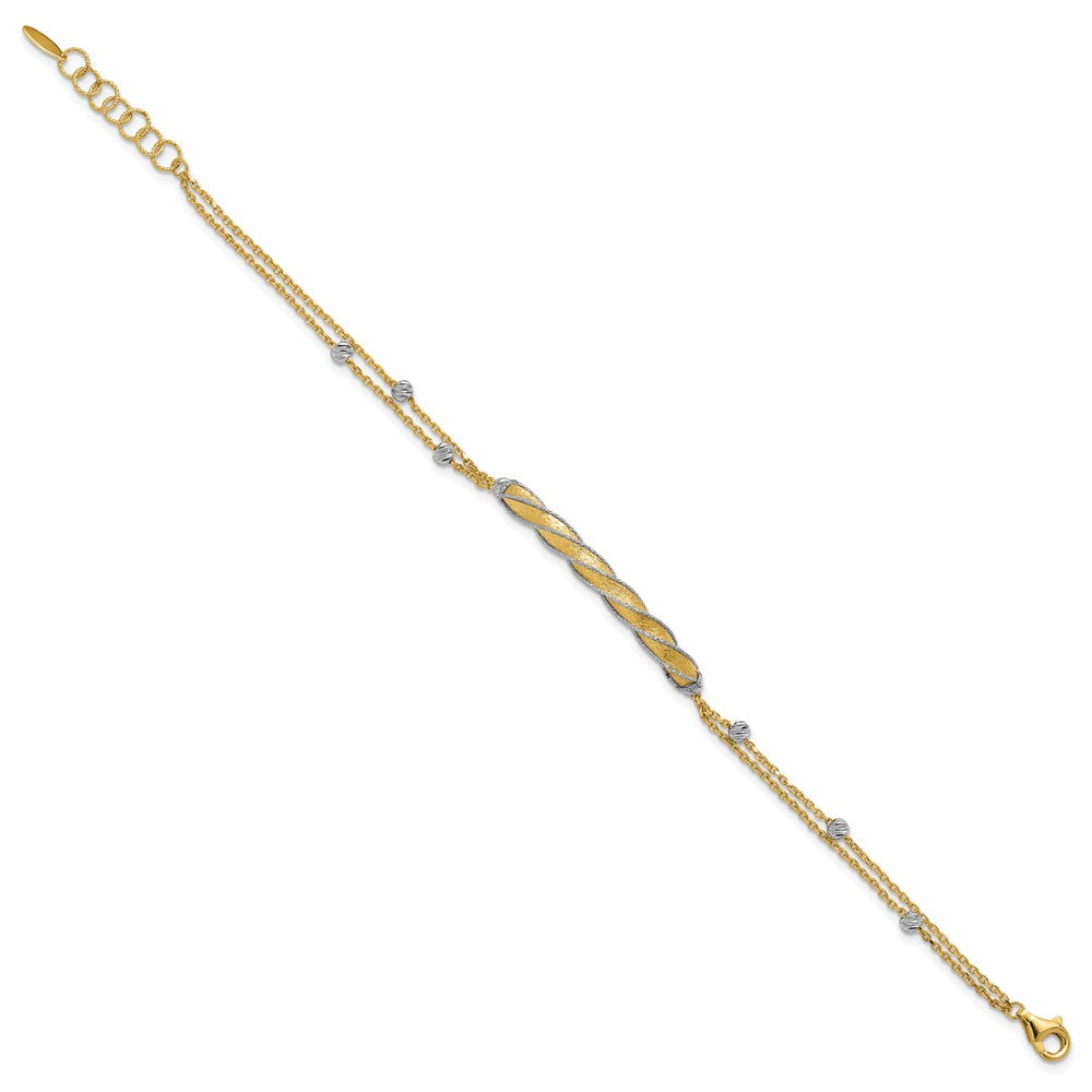14K Two-tone Polish/Satin/Dia-cut Fancy Bar w/1in ext. Bracelet 8  inches