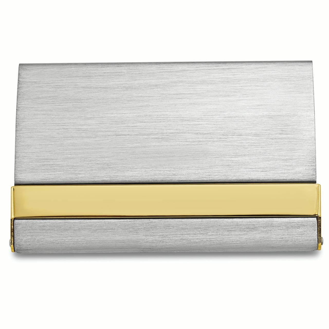 Nickel-plated Satin Finish with Polished Gold-tone Stripe Business Card Case QGP7932