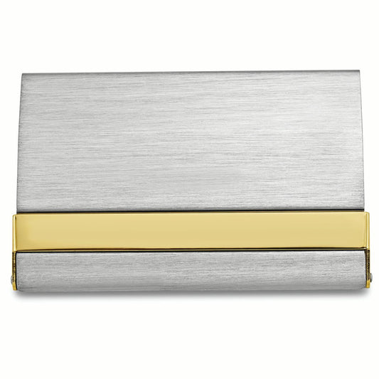 Nickel-plated Satin Finish with Polished Gold-tone Stripe Business Card Case QGP7932