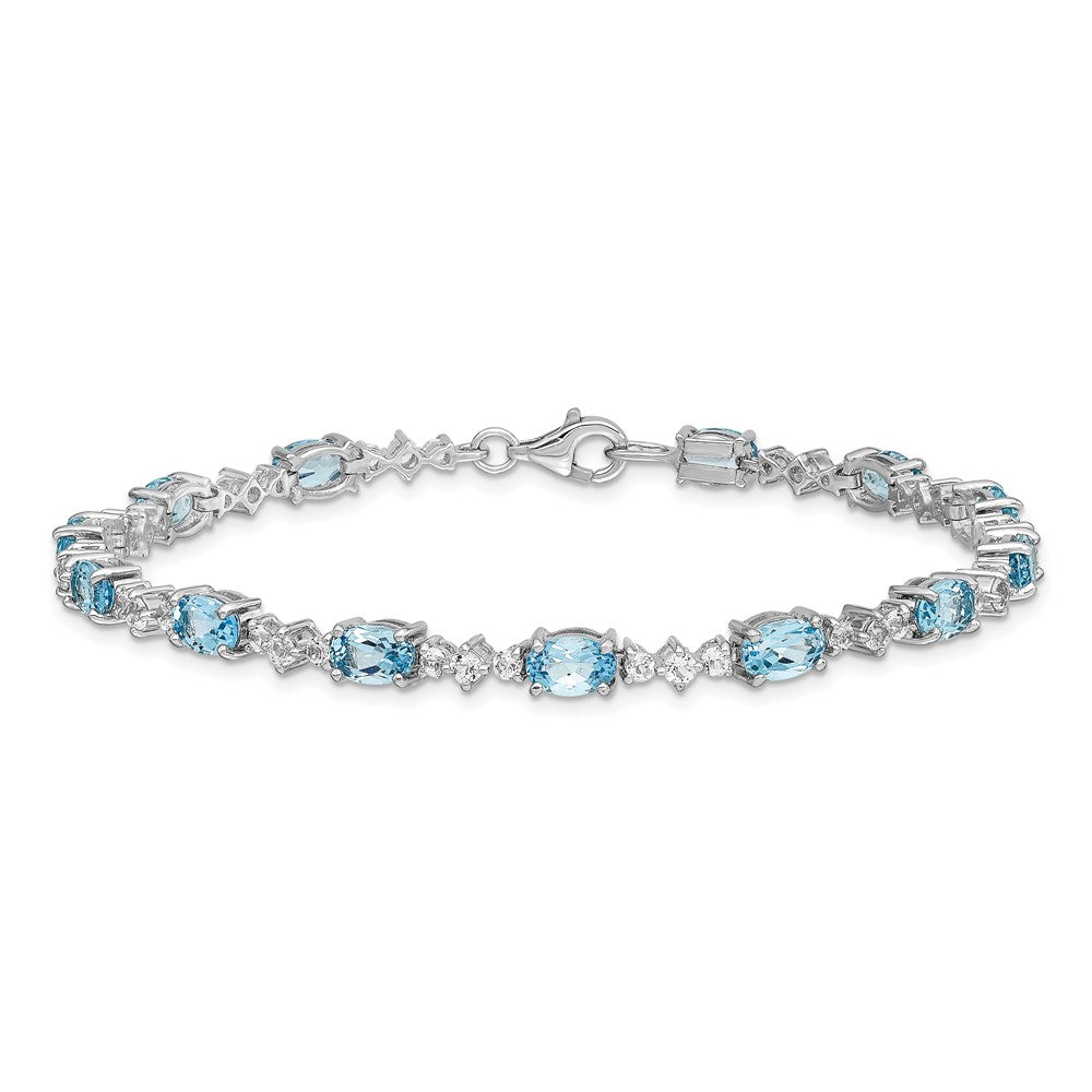 Sterling Silver Rhodium-plated Blue & White Topaz Bracelet 7 inches