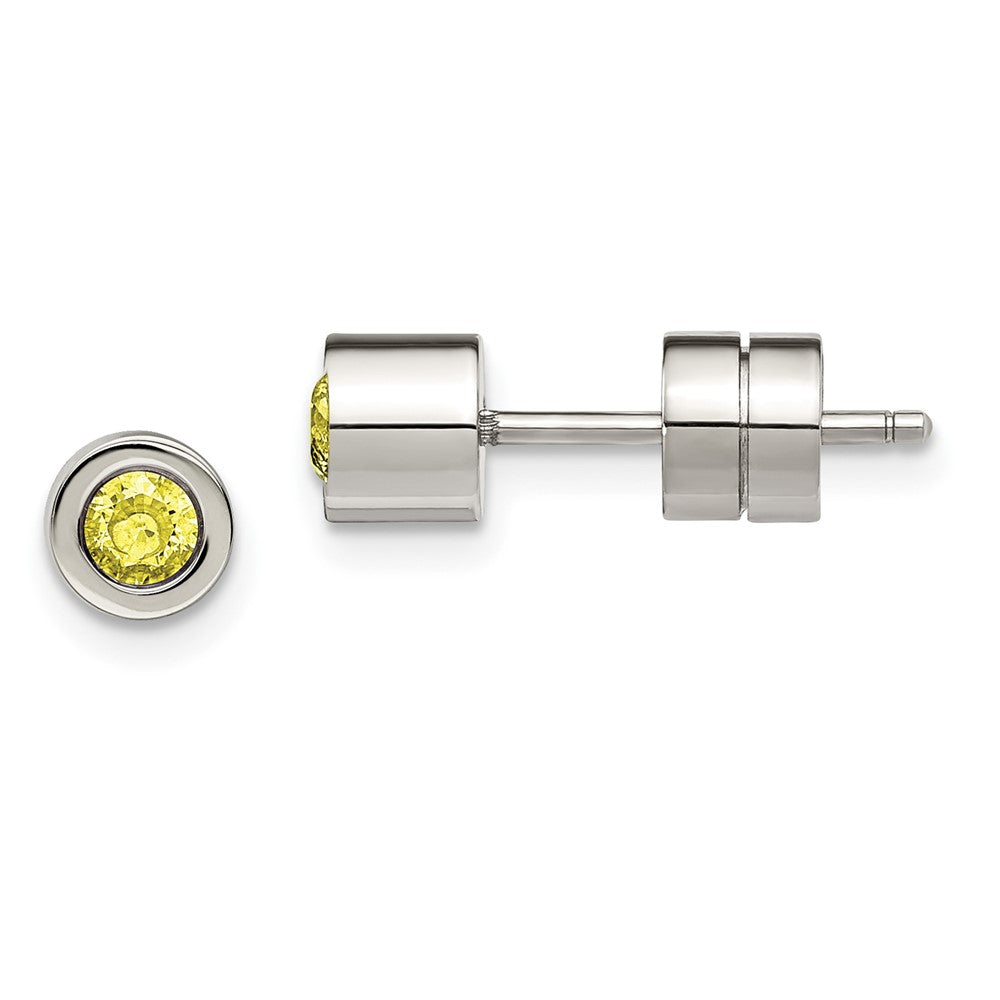 Stainless Steel Polished Yellow CZ Nov Birthstone Post Earrings