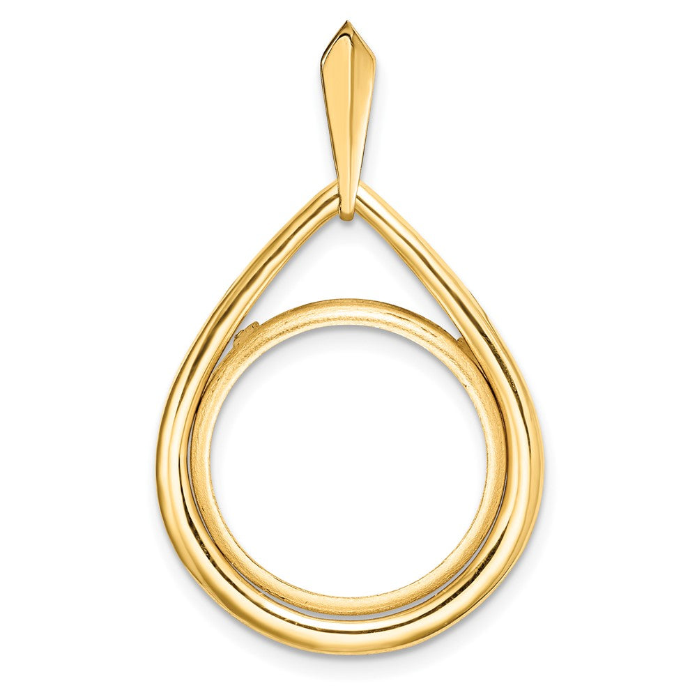 Wideband Distinguished Coin Jewelry 14k Polished Teardrop Shaped 16.5mm Prong Coin Bezel Pendant
