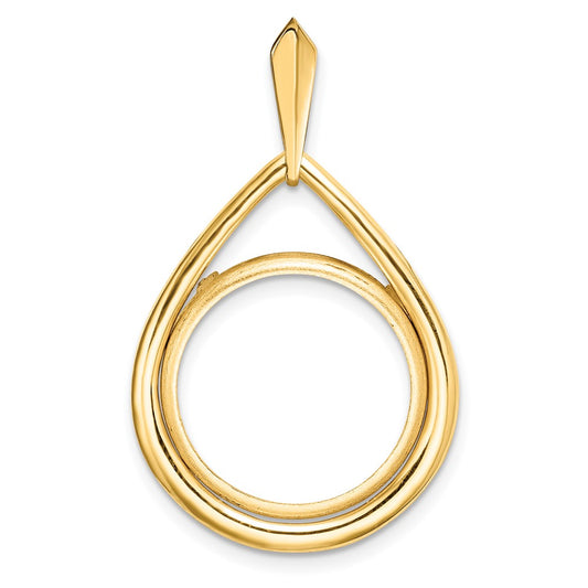 Wideband Distinguished Coin Jewelry 14k Polished Teardrop Shaped 16.5mm Prong Coin Bezel Pendant