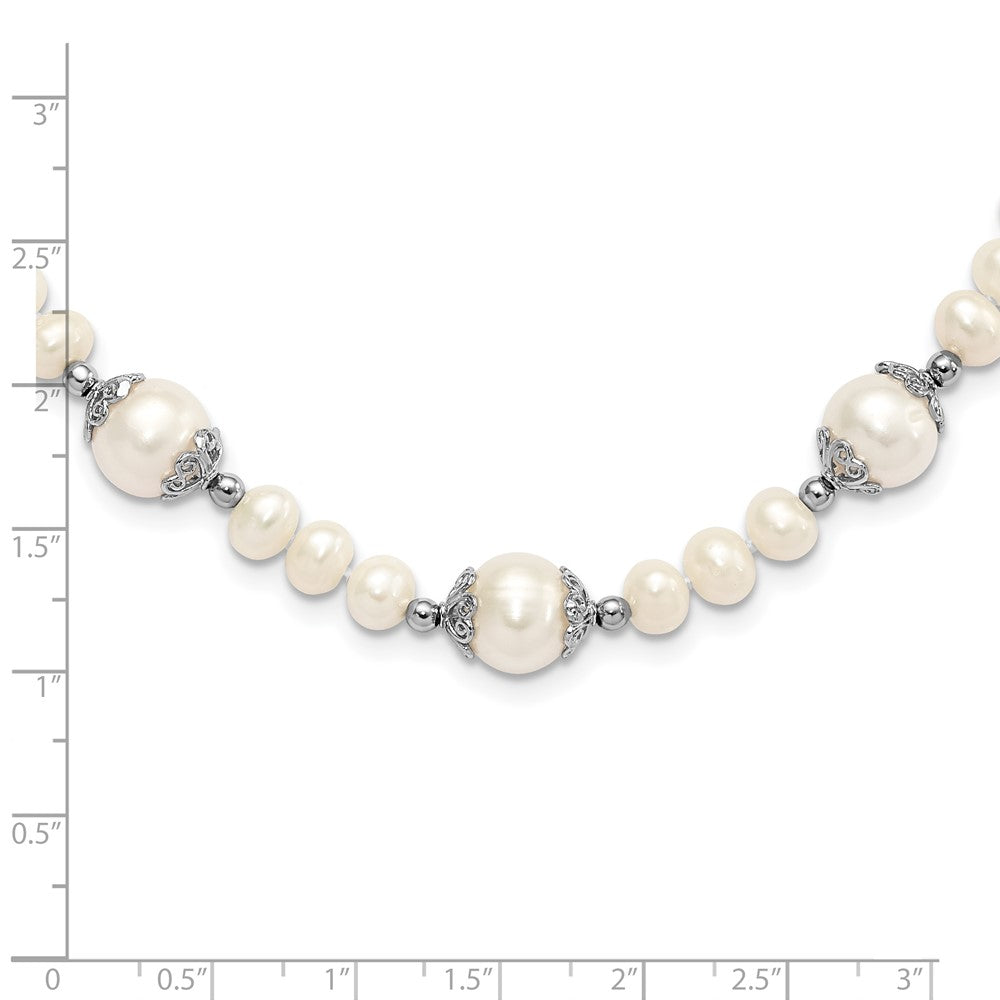 Sterling Silver Rhodium-plated 6-9mm White Freshwater Cultured Pearl 5-station 18 inch Necklace 18 Inches