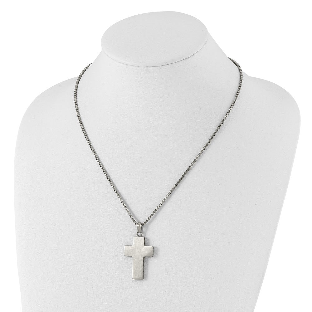 Stainless Steel Brushed Black Oxidized Cross 19.75in Necklace