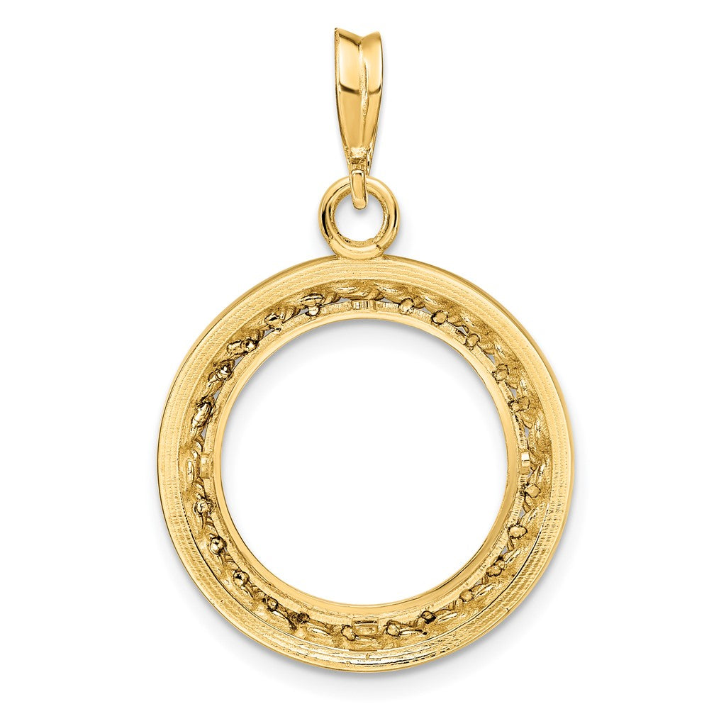 Wideband Distinguished Coin Jewelry 14k Polished Casted Rope with Bright Edge 15.5mm Prong Coin Bezel Pendant