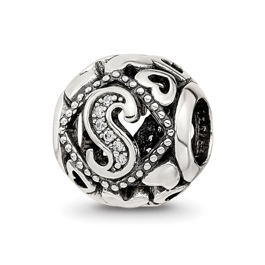 Sterling Silver Reflections CZ Letter S Bead