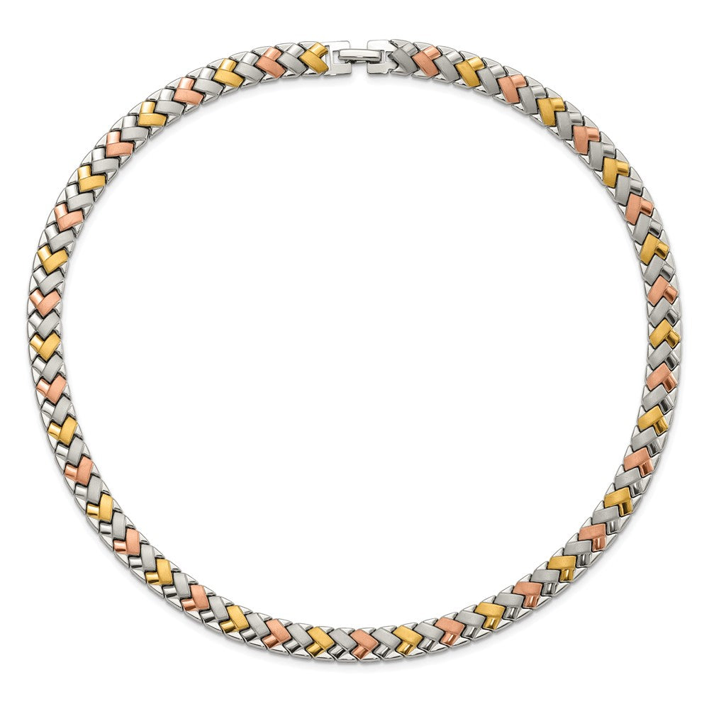 Stainless Steel Rose & Yellow IP-plated Polished & Satin Link Necklace