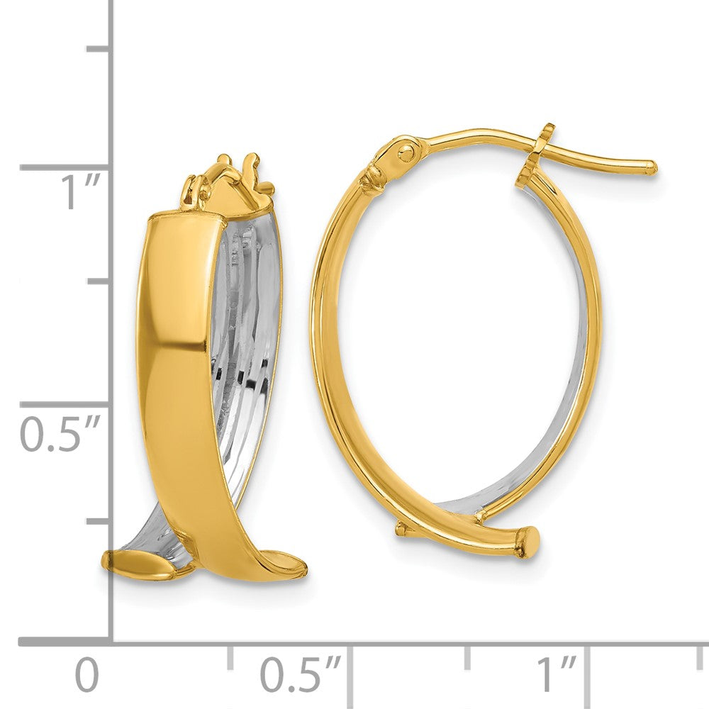 10K W/White Rhodium Polished and Textured Fancy Hoop Earrings