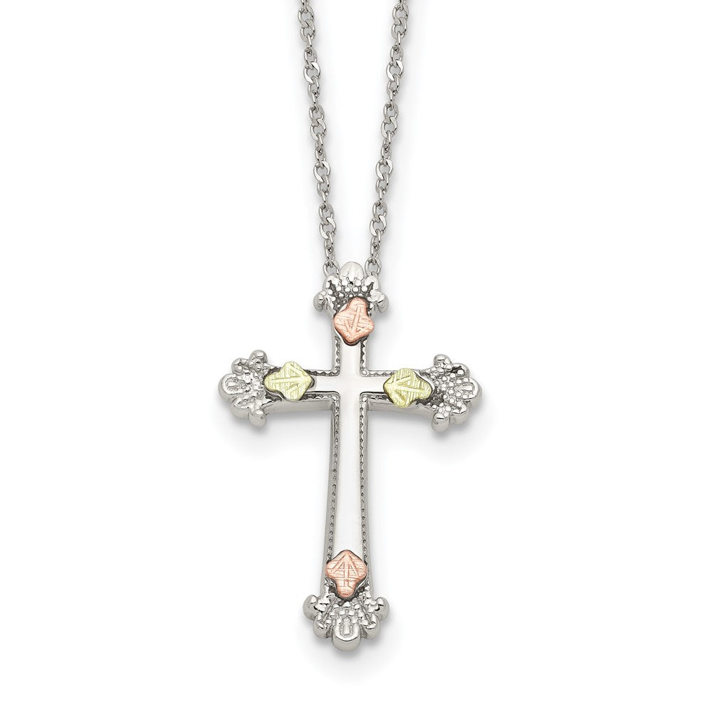 Landstrom's Mt. Rushmore Black Hills Sterling Silver 12K Gold Accents Cross 18 inch Spring Ring Clasp Necklace 18 Inches