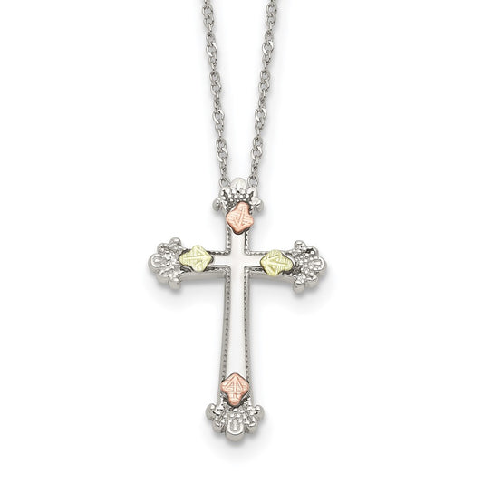 Landstrom's Mt. Rushmore Black Hills Sterling Silver 12K Gold Accents Cross 18 inch Spring Ring Clasp Necklace 18 Inches