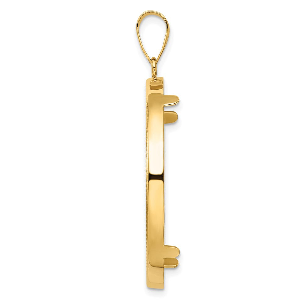 Wideband Distinguished Coin Jewelry 14k Polished and Diamond-cut 34.2mm Prong Coin Bezel Pendant