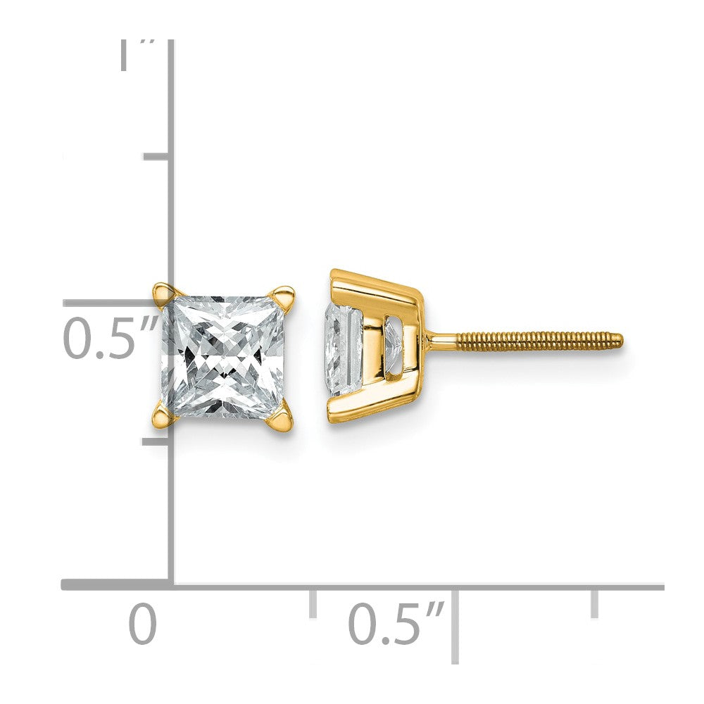 14k Yellow Gold 2 ctw Certified Lab Grown Diamond VS+ F+ Princess 4 Prong Heavy Wt. Stud Earrings