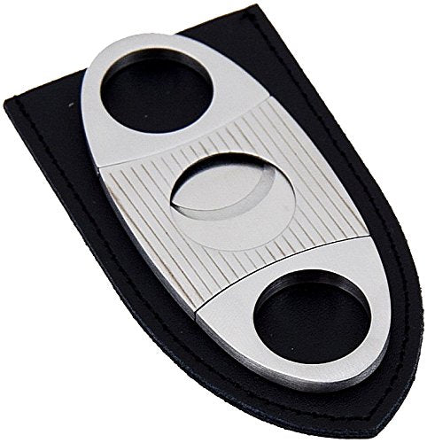 Bey-Berk International C109 Stainless Steel Guillotine Cigar Cutter with Leather Pouch, Silver