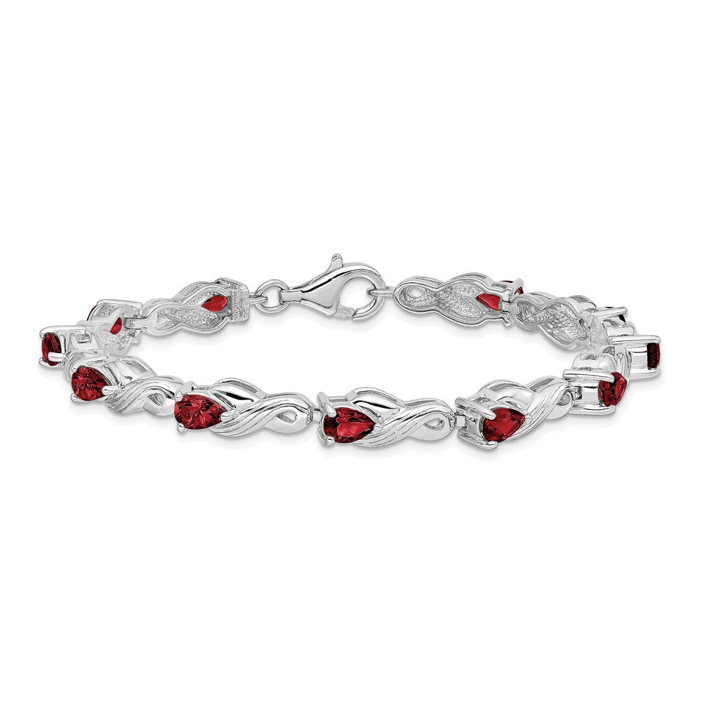 Sterling Silver Rhodium-plated Garnet Bracelet 7 inches