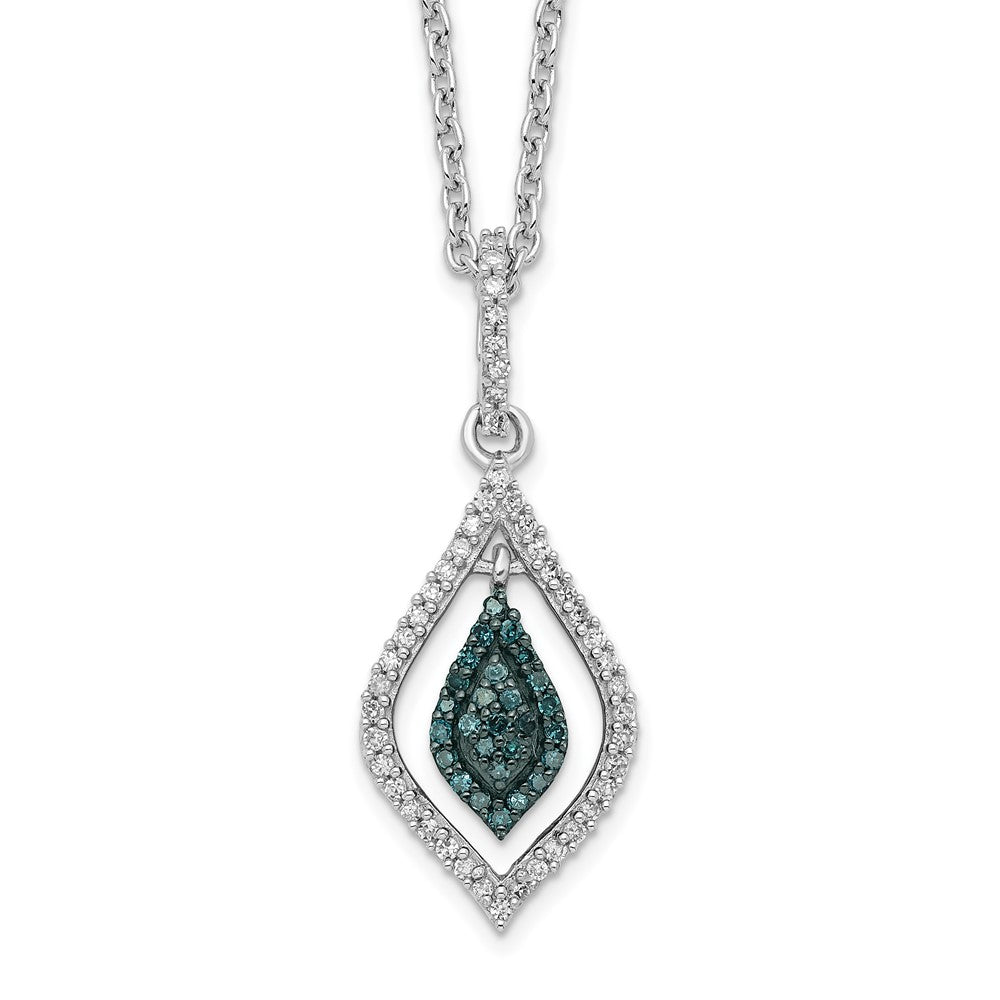 White Night Sterling Silver Rhodium-plated Blue and White Diamond 18 inch Necklace with 2 Inch Extender 18 Inches