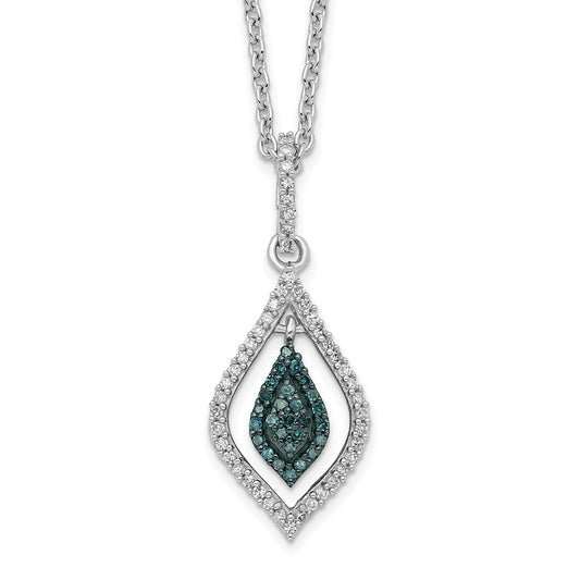 White Night Sterling Silver Rhodium-plated Blue and White Diamond 18 inch Necklace with 2 Inch Extender 18 Inches
