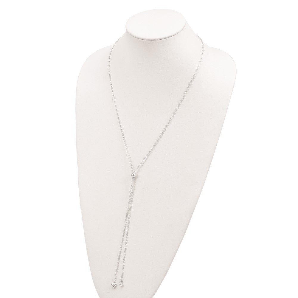 Sterling Silver 2mm Long Cable Link Heart Adjustable Necklace 36 Inches