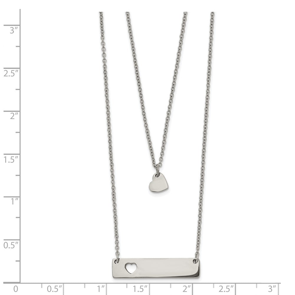 Stainless Steel Polished Heart and Bar Multi Strand 1.5in ext Necklace
