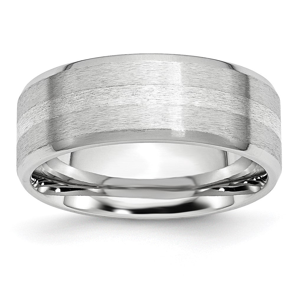 Cobalt Sterling Silver Inlay Satin/Polished Beveled Edge 8mm Band Size - 8.5