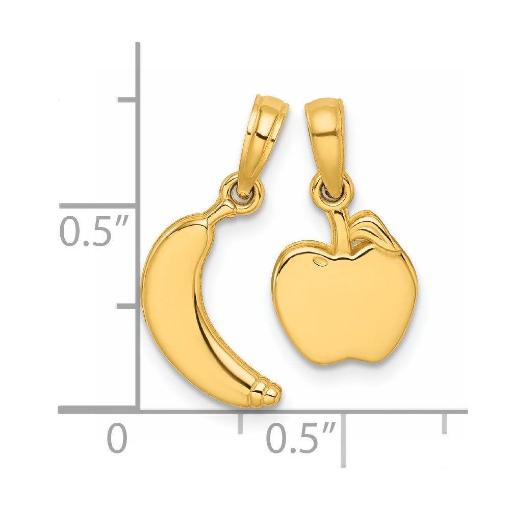 14K Polished Banana and Apple Pendant