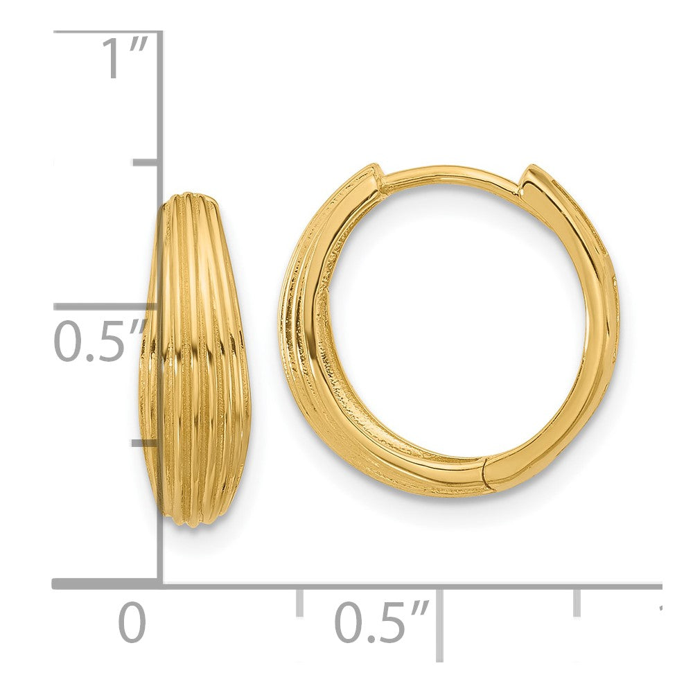 14K Polished and Grooved Hinged Hoop Earrings