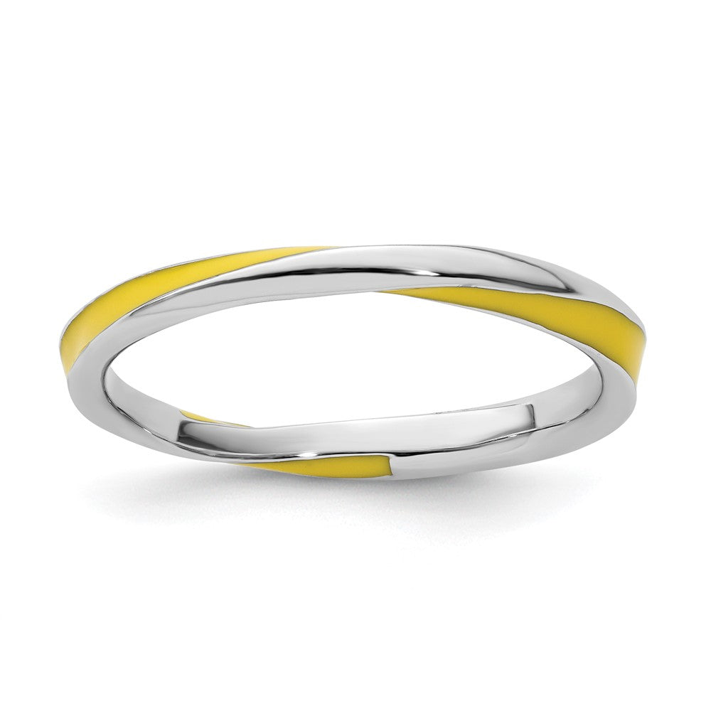 Sterling Silver Stackable Expressions Twisted Yellow Enameled Ring Size -9