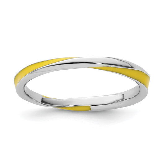 Sterling Silver Stackable Expressions Twisted Yellow Enameled Ring Size -9