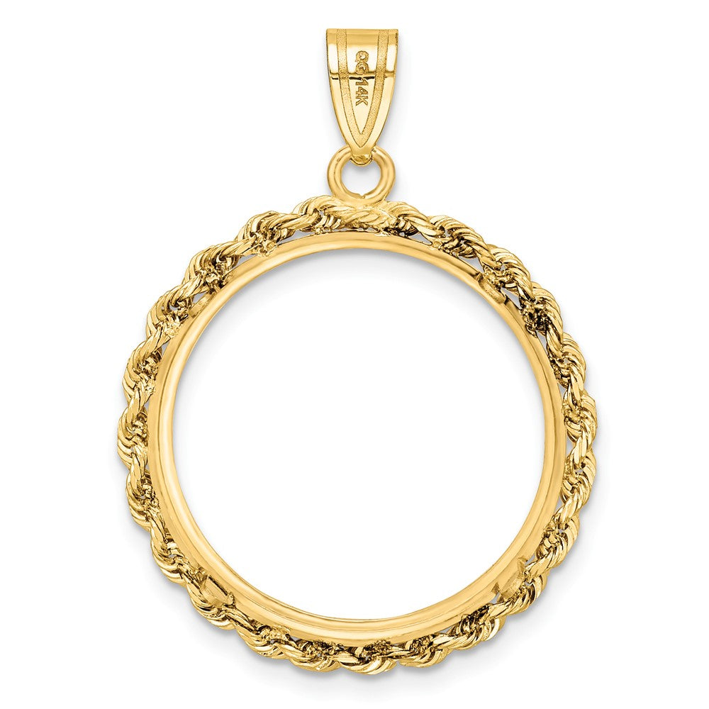 Wideband Distinguished Coin Jewelry 14k Polished Rope 21.6mm Prong Coin Bezel Pendant