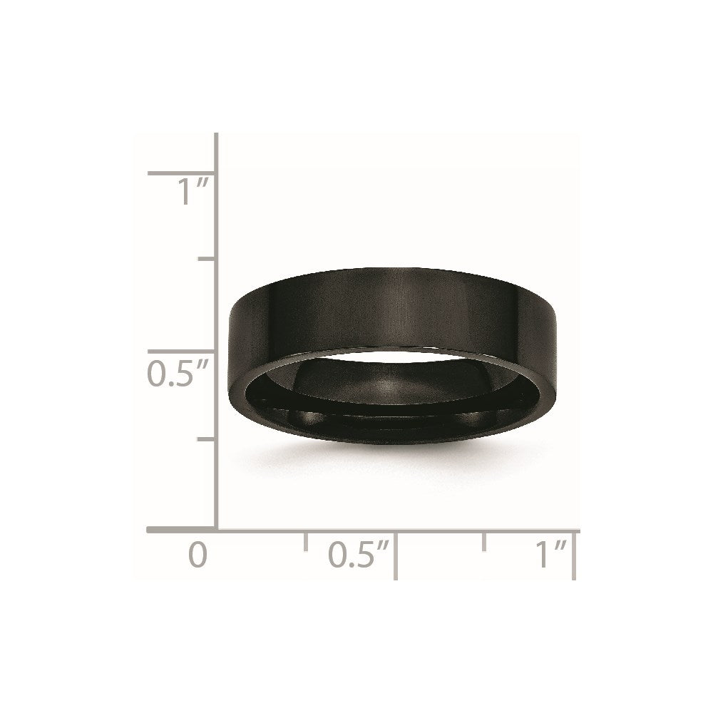 Stainless Steel 6mm Black IP-plated Polished Flat Band Size - 8
