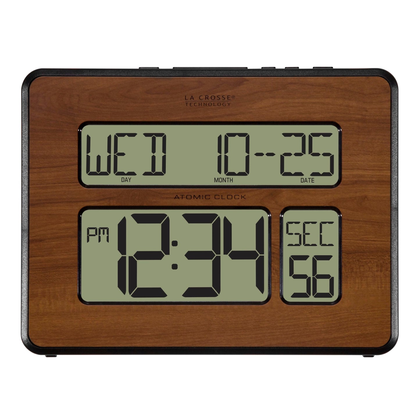 La Crosse 513-1419BL-WA Backlight Atomic Calendar Digital Clock with Large Digits, Walnut
