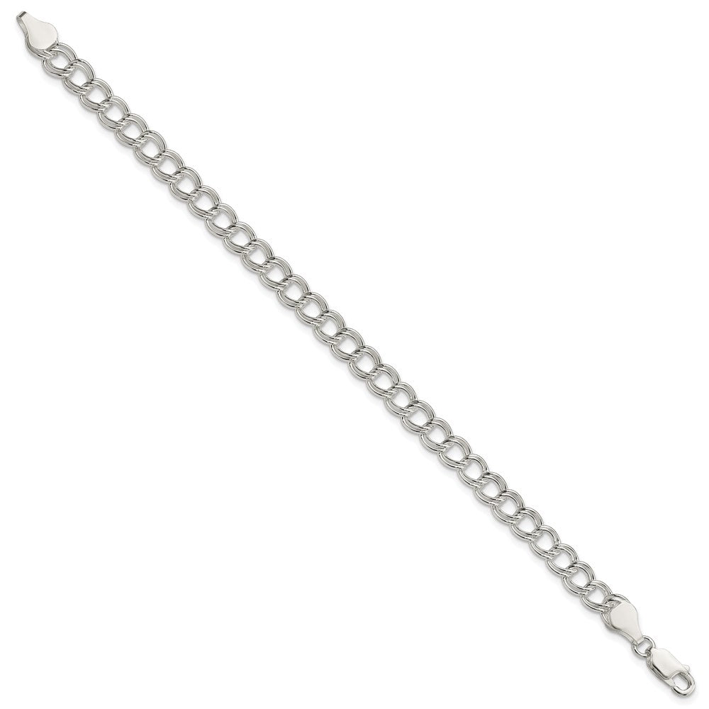 Sterling Silver 6mm Solid Double Link Charm Bracelet 6 inches