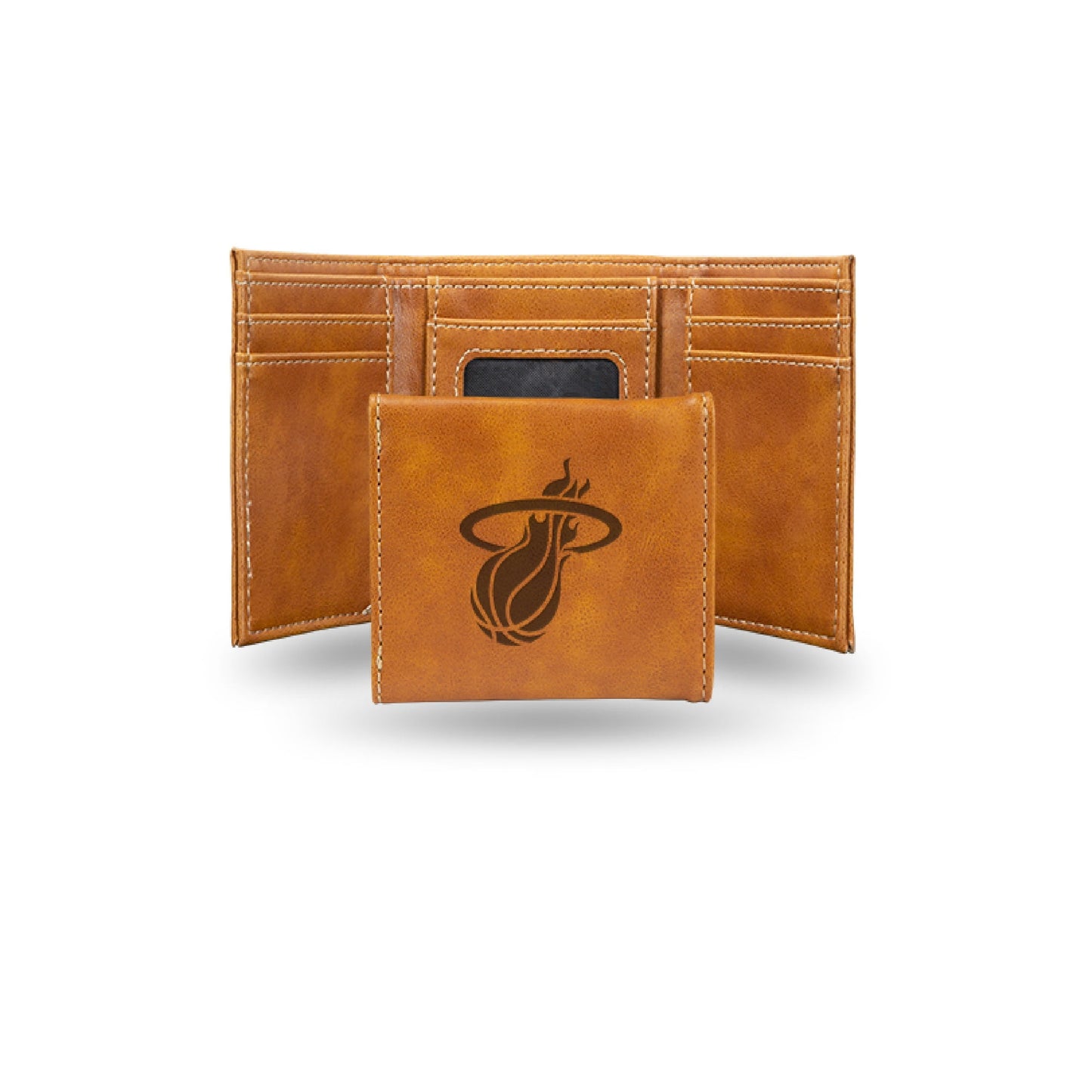 Miami Heat Brown Laser Engraved Tri-Fold Wallet - Men's Accessory