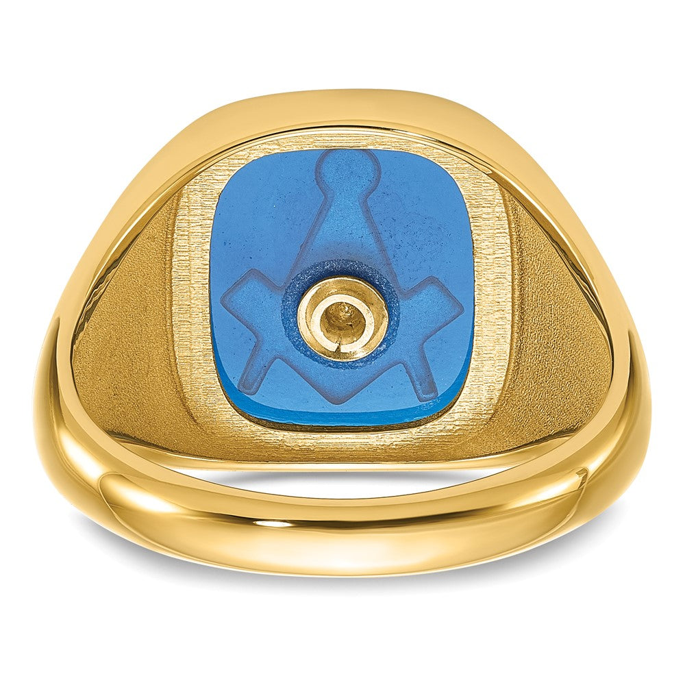 10k Men's Polished, Antiqued and Textured with Imitation Blue Spinel Masonic Ring