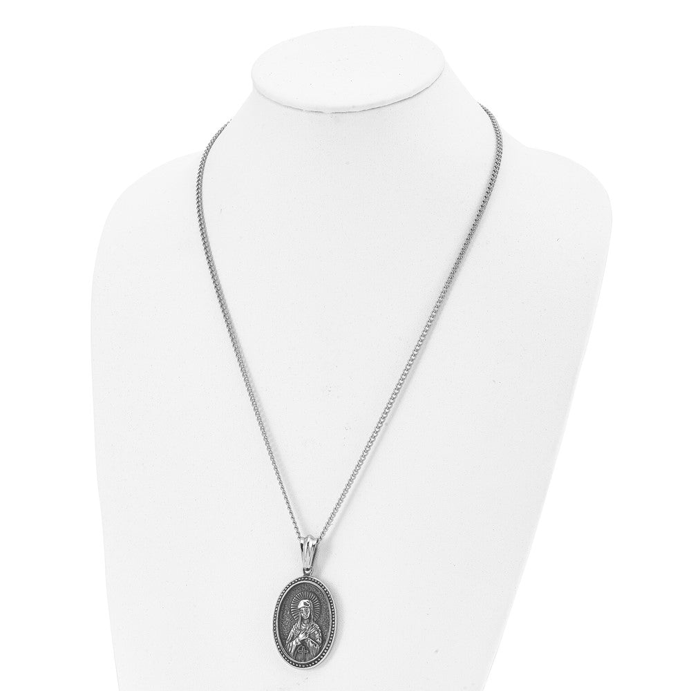 Stainless Steel Antiqued and Polished Our Lady of Guadalupe 24in Necklace