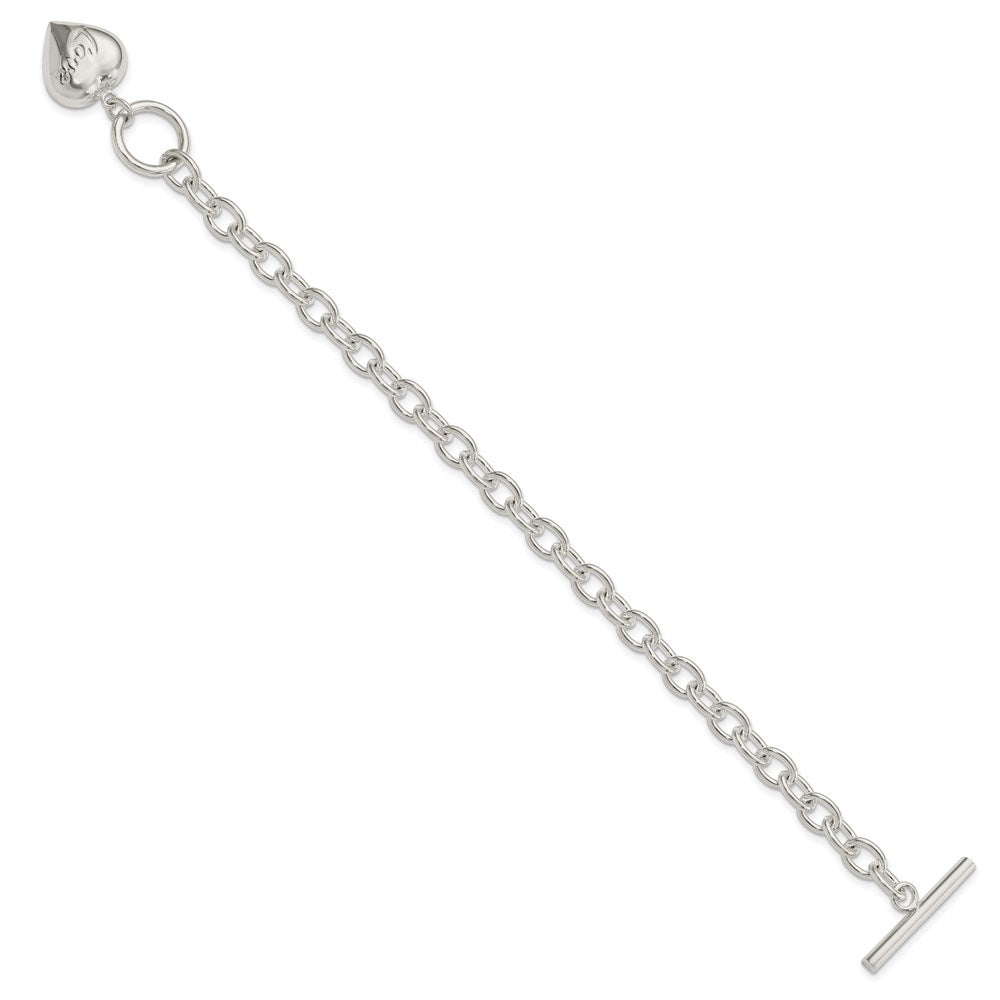 Sterling Silver LOVE Puffed Heart Charm Bracelet 7.5 inches