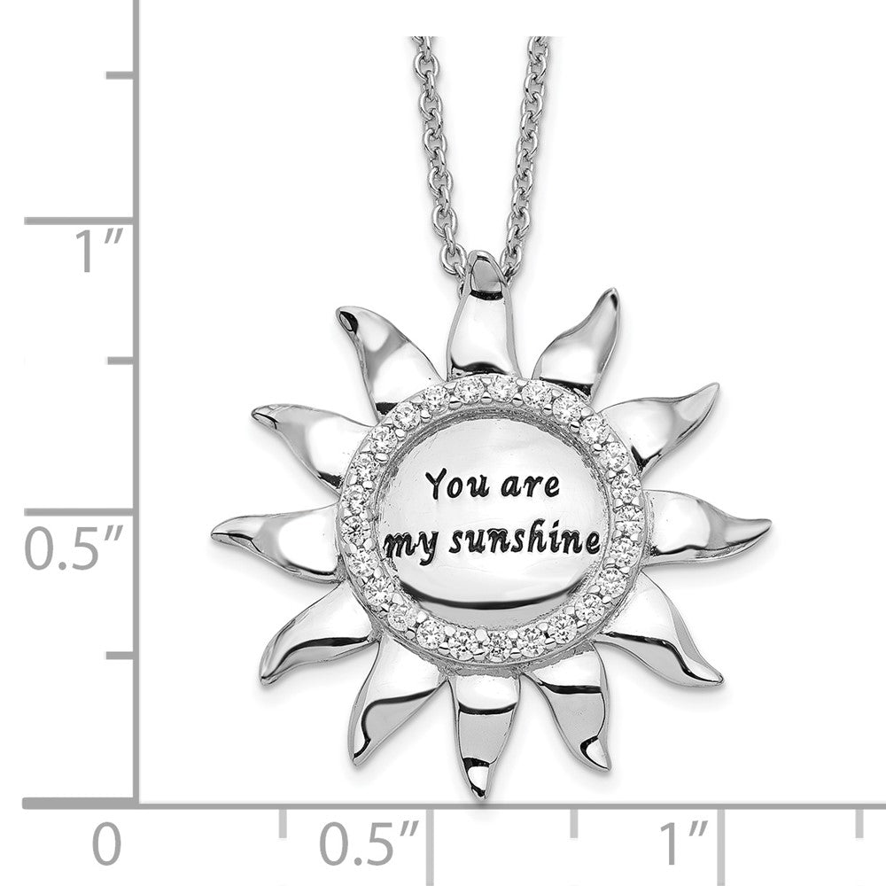 Sentimental Expressions Sterling Silver Rhodium-plated CZ Antiqued You Are My Sunshine 18in. Necklace 18 Inches