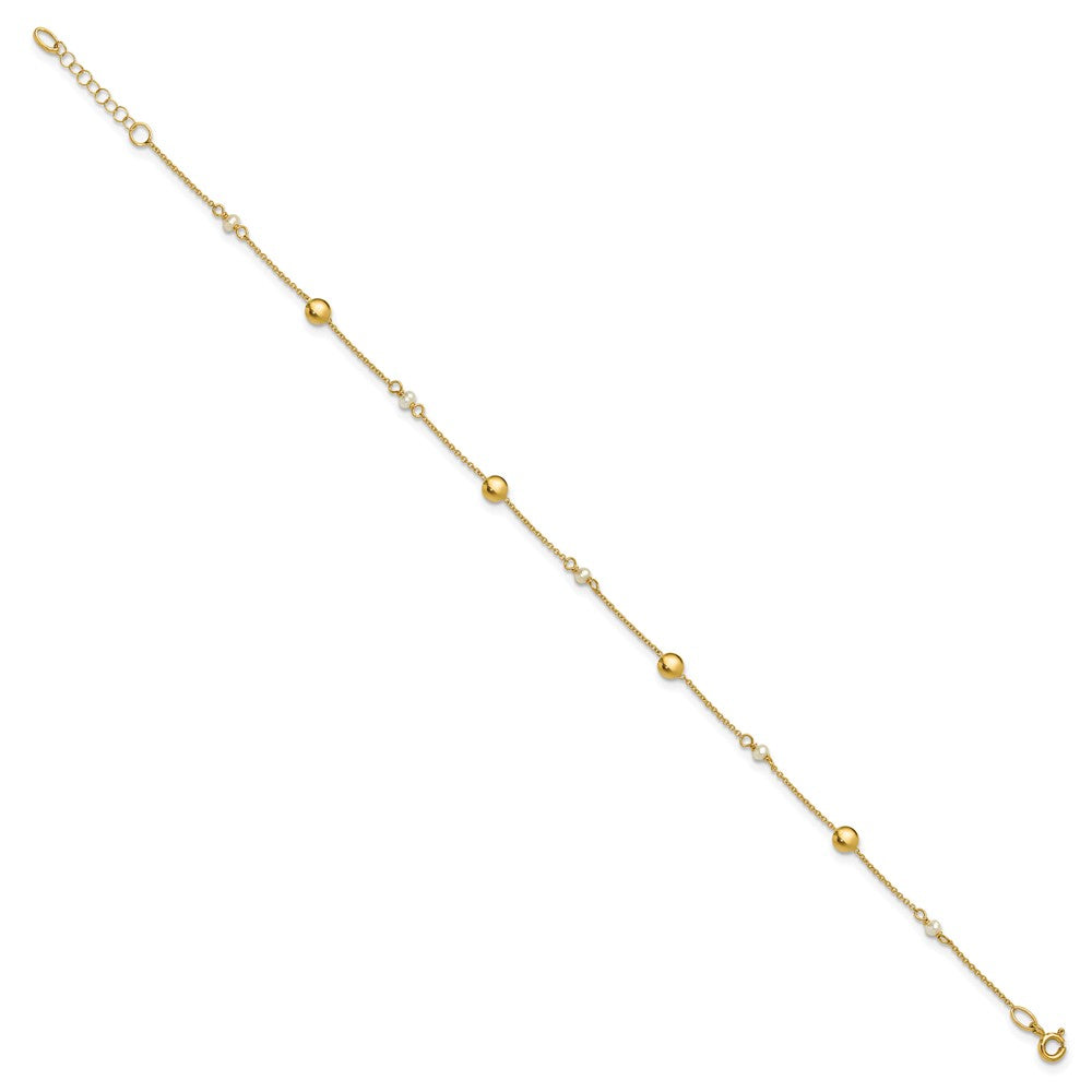 14K Polished FWC Pearl and Circles 9in Plus 1in ext. Anklet