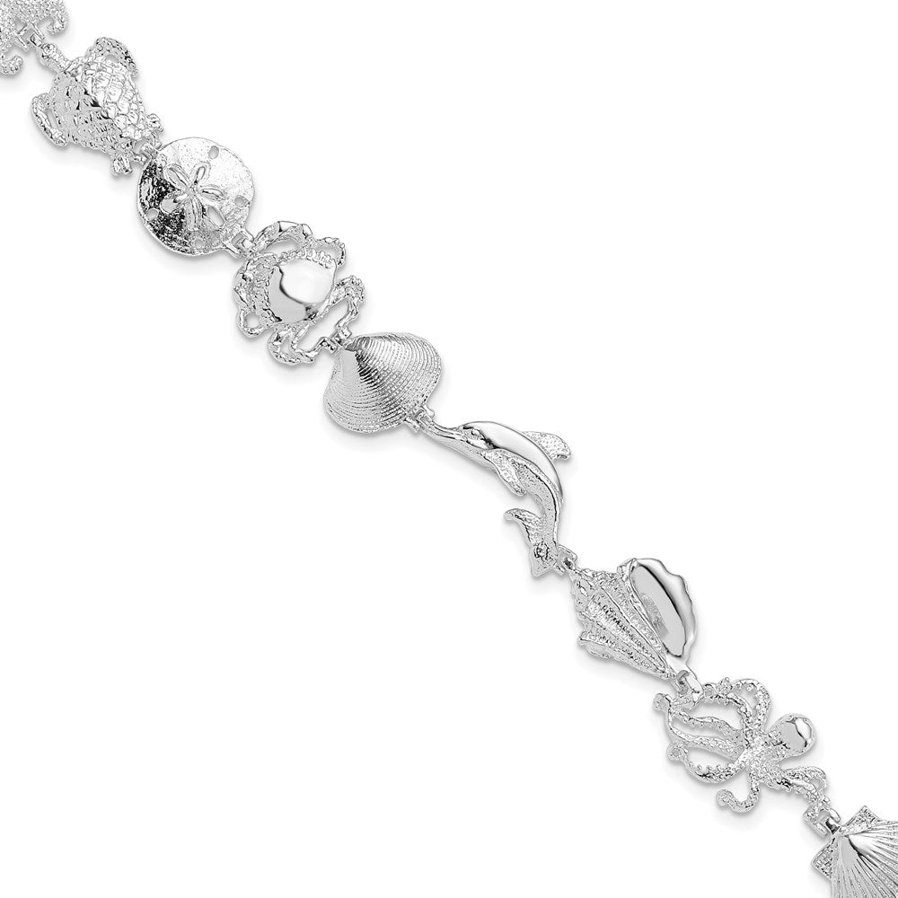 De-Ani Sterling Silver Rhodium-plated Polished Multi-Shell and Sealife Bracelet 7.25 inches