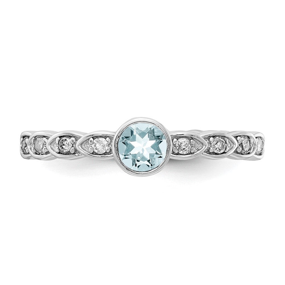 Sterling Silver Aquamarine and Diamond Ring