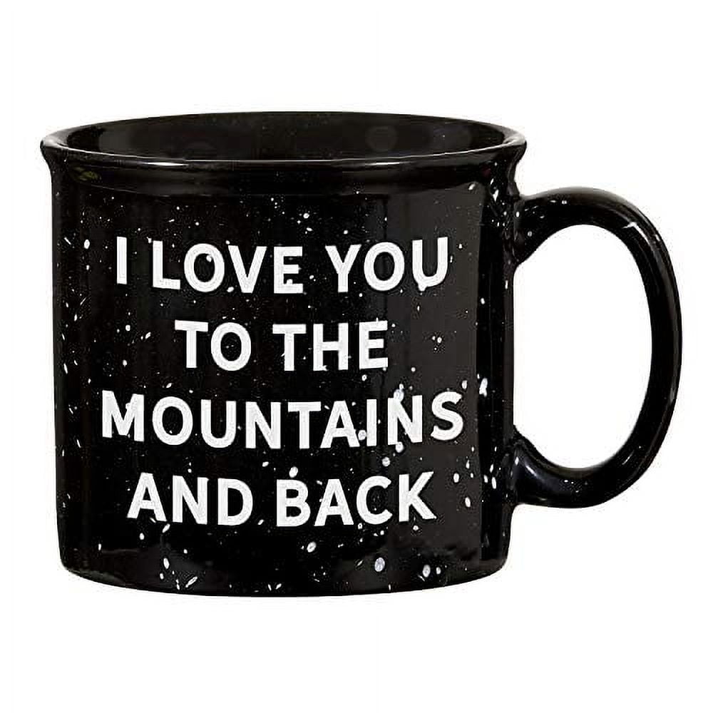 Love You Mountains Midnight Black 13 ounce Glossy Ceramic Campfire Coffee Mug
