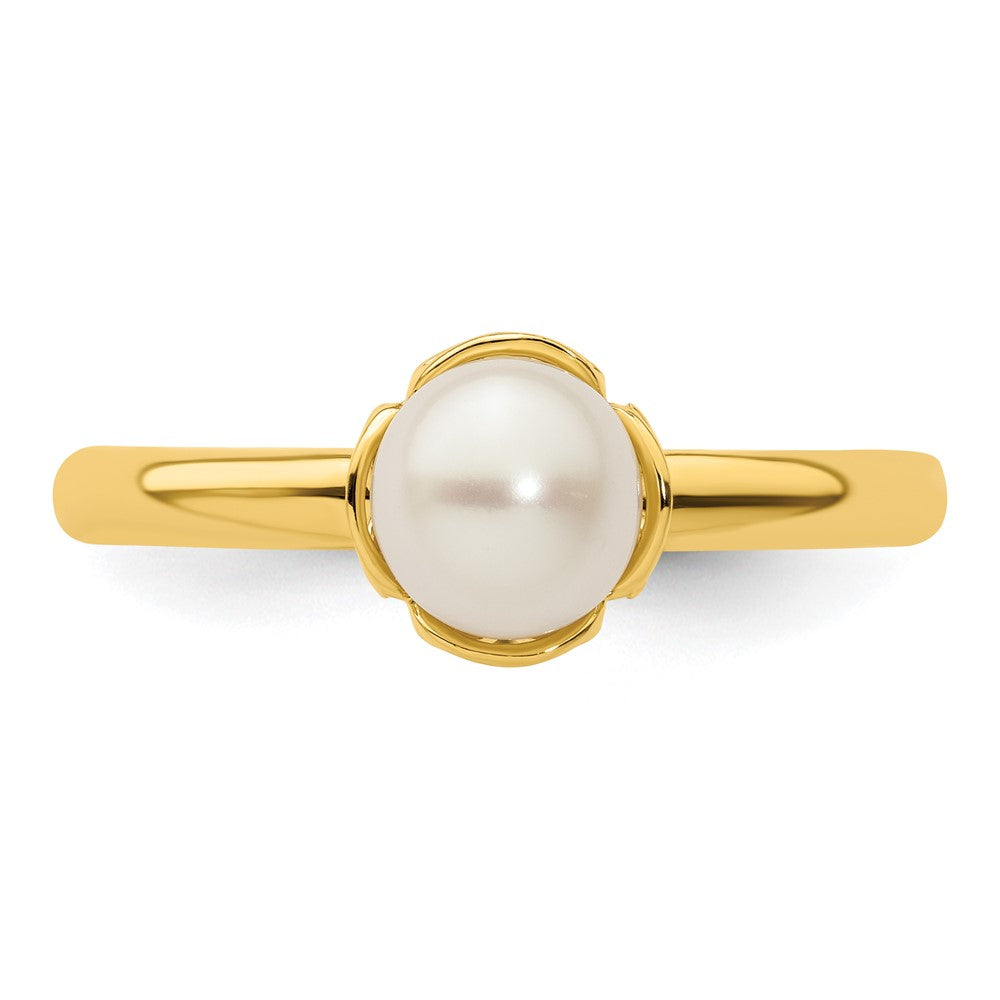 Sterling Silver Stack Exp. White FW Cultured Pearl Gold-plated Ring Size -6