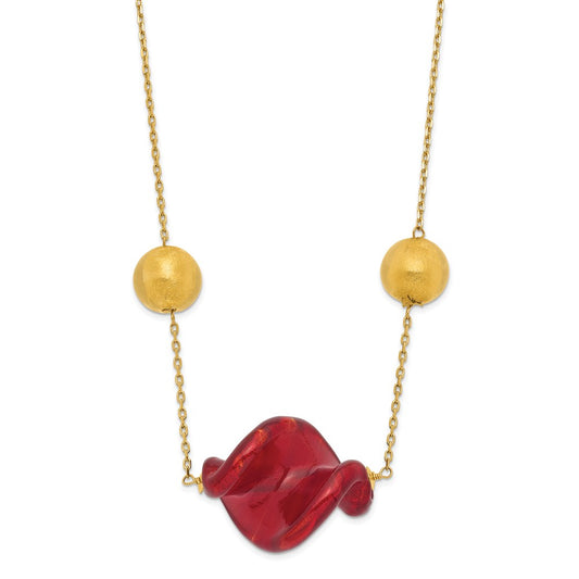 14ky Red & Gold Murano Glass Bead Necklace